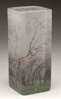 Appraisal: DAUM RAIN SCENE VASE Rare Daum vase is square in