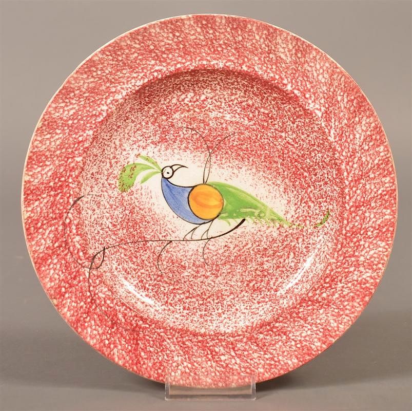 Appraisal: Red Spatter China Peafowl Pattern Plate Red Spatter China Peafowl