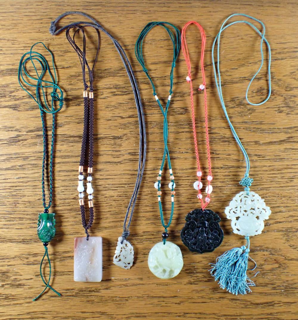 Appraisal: COLLECTION OF SIX ASIAN HARDSTONE NECKLACES with adjustable cords in