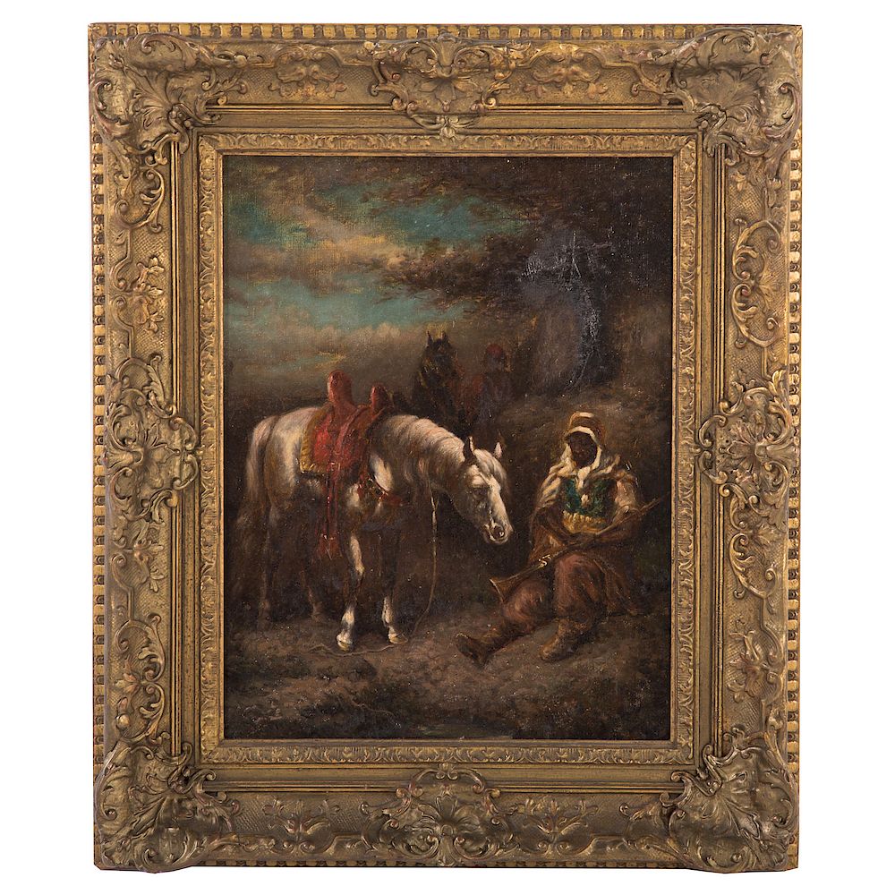 Appraisal: Attr to C Adolf Schreyer Arab Horseman oil Attributed to