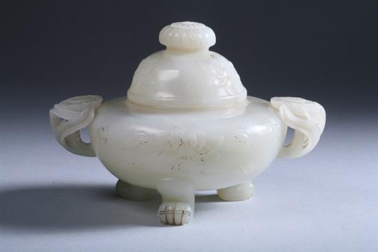 Appraisal: CHINESE LIGHT CELADON JADE BOWL AND COVER th century The