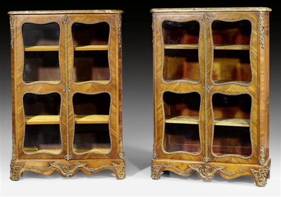 Appraisal: PAIR OF SIMILAR SMALL LIBRARY VITRINES Louis XV stamped F