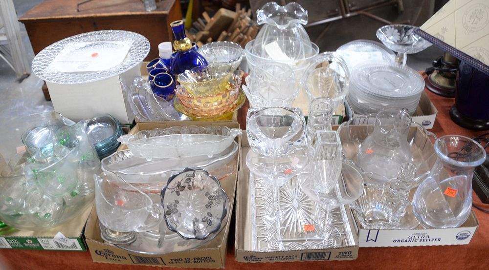 Appraisal: Eight Tray Lots of Glass to include Waterford vases stems