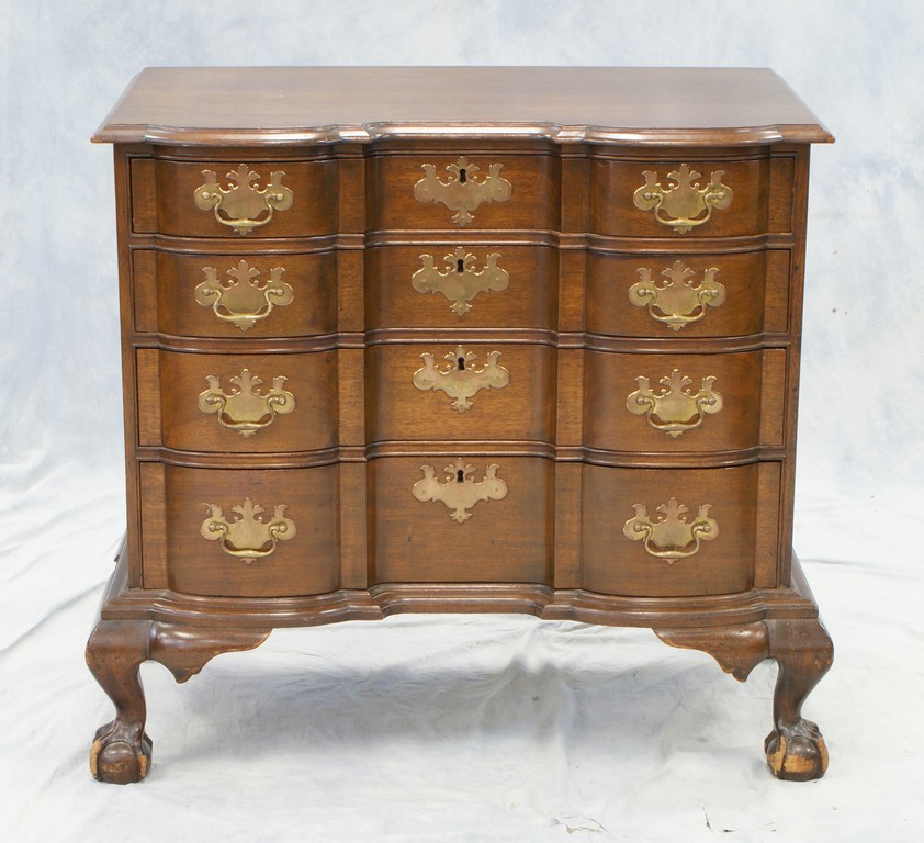 Appraisal: Mahogany drawer block front Chippendale style bureau with claw and