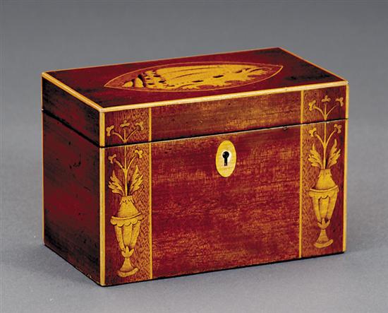 Appraisal: Georgian style inlaid mahogany tea caddy late th centuryrectangular case