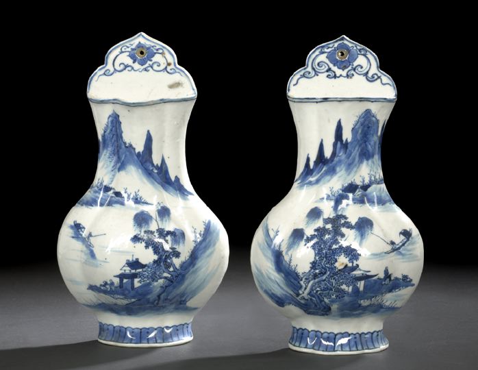 Appraisal: Pair of Chinese Blue and White Porcelain Wall Vases each