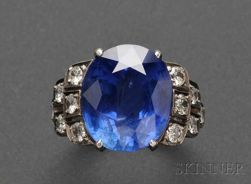 Appraisal: Burma Sapphire and Diamond Ring prong-set with a cushion-cut sapphire