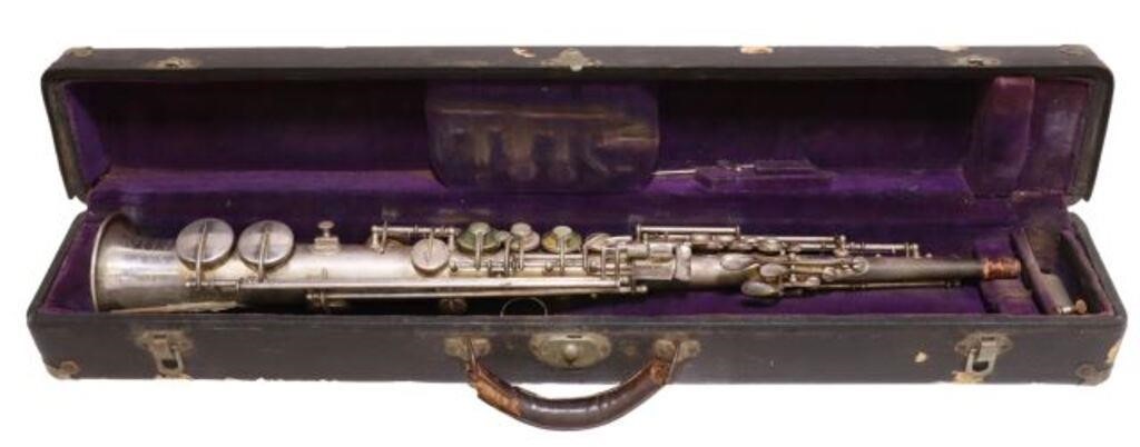 Appraisal: Stenciled silver-plated soprano straight saxophone Charles Gerald Conn Limited Elkhart