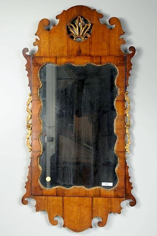 Appraisal: English Queen Anne Walnut Gilt Shell Carved Mirror English Queen