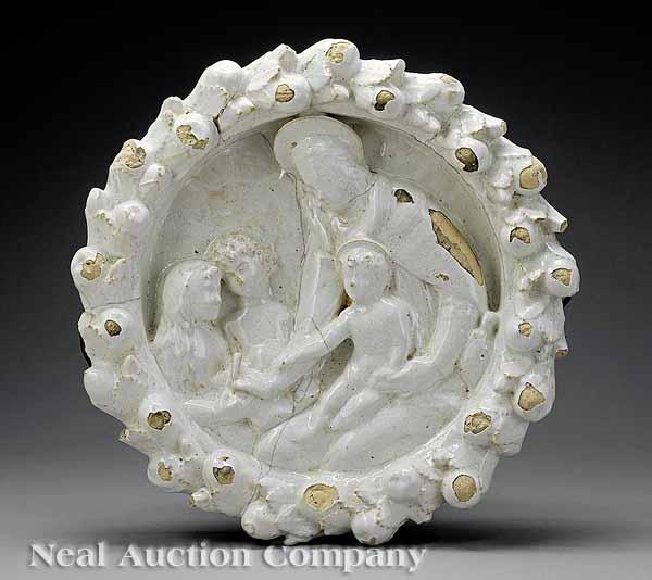 Appraisal: A Provincial Continental White-Glazed Majolica Tondo of the Virgin and