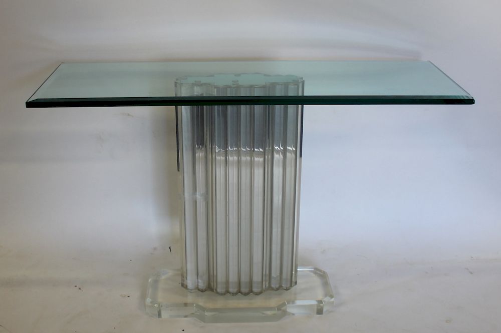 Appraisal: MIDCENTURY Lucite Console Table With Glass Top From a Long