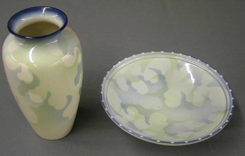 Appraisal: Poole pottery 'Cloud' pattern vase and similar circular pedestal bowl