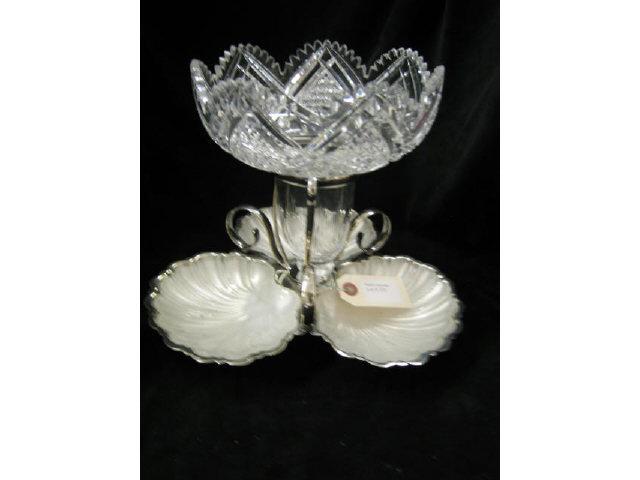 Appraisal: Silverplate Epergne cut glass center bowl three frosted glass shell