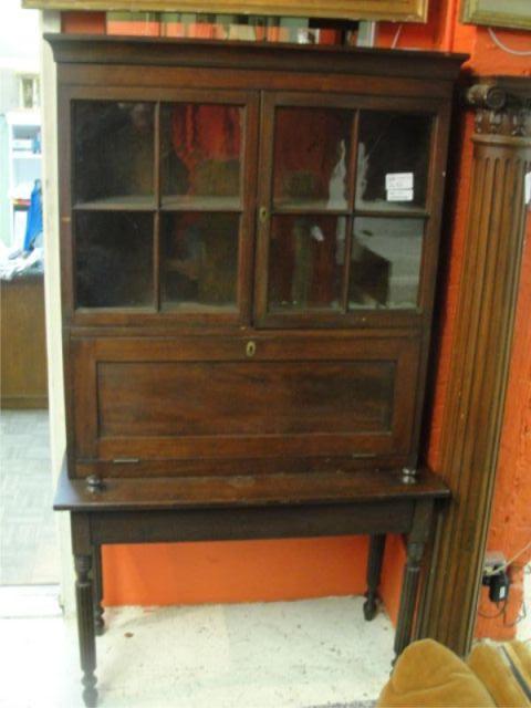 Appraisal: th Cent Secretary Bookcase on Stand Original glass panes as