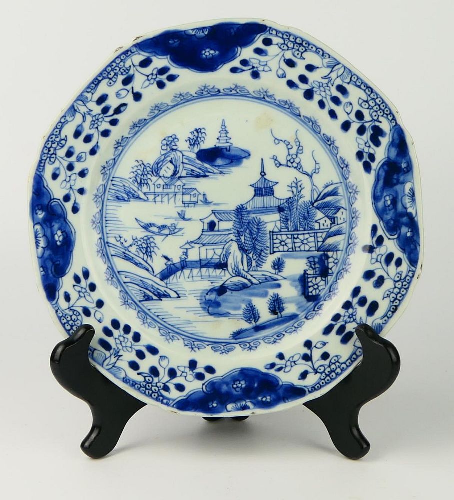 Appraisal: th CENTURY CHINESE CANTON BLUE WHITE PLATE Antique Qing Chinese