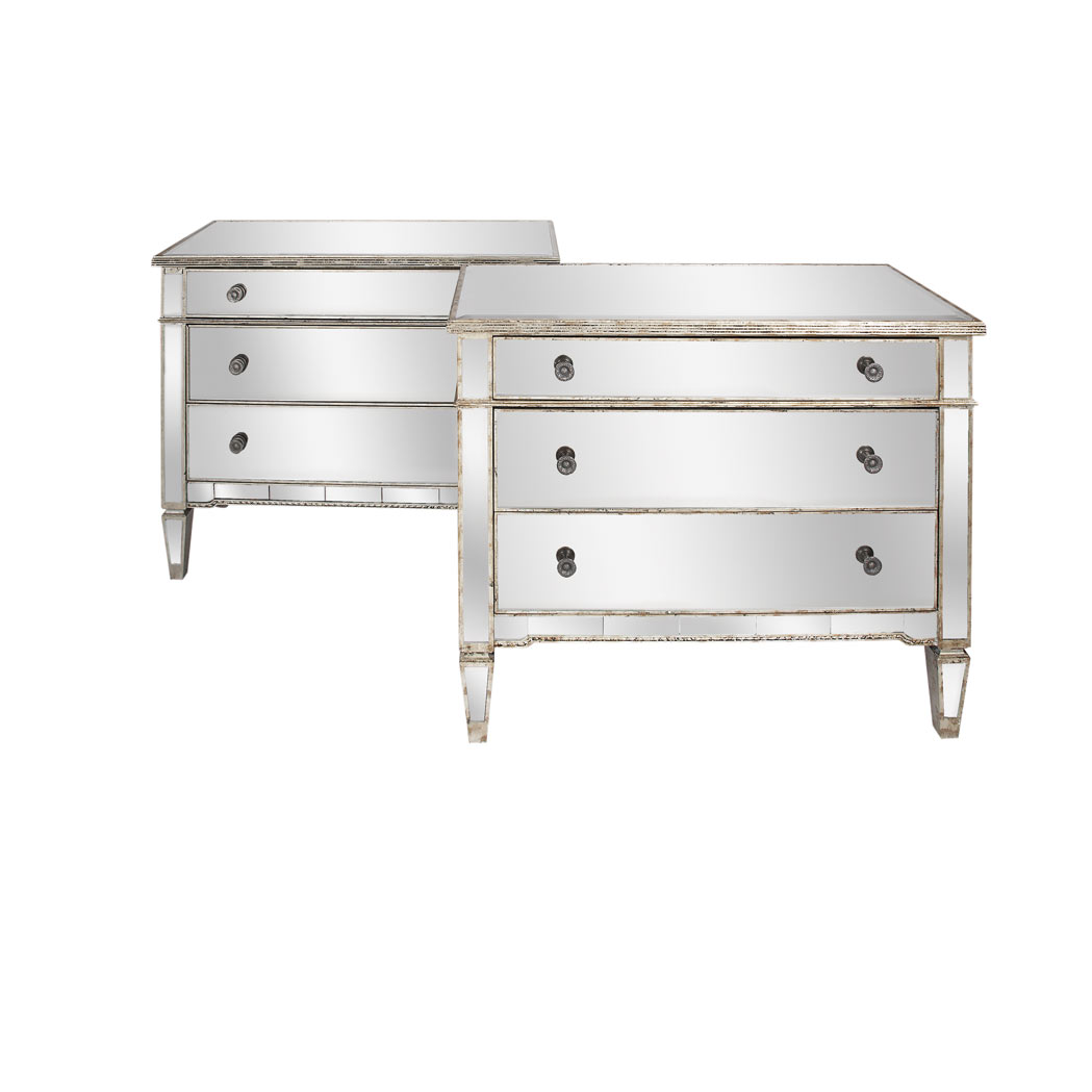 Appraisal: Pair of Neoclassical Style Mirrored Three-Drawer Commodes Height inches width