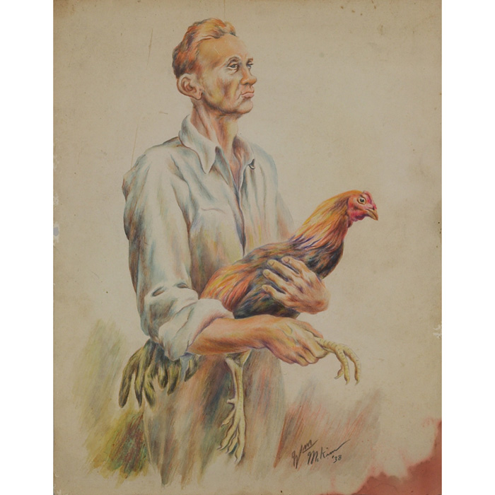 Appraisal: William Wind McKim American - Man with Rooster watercolor x