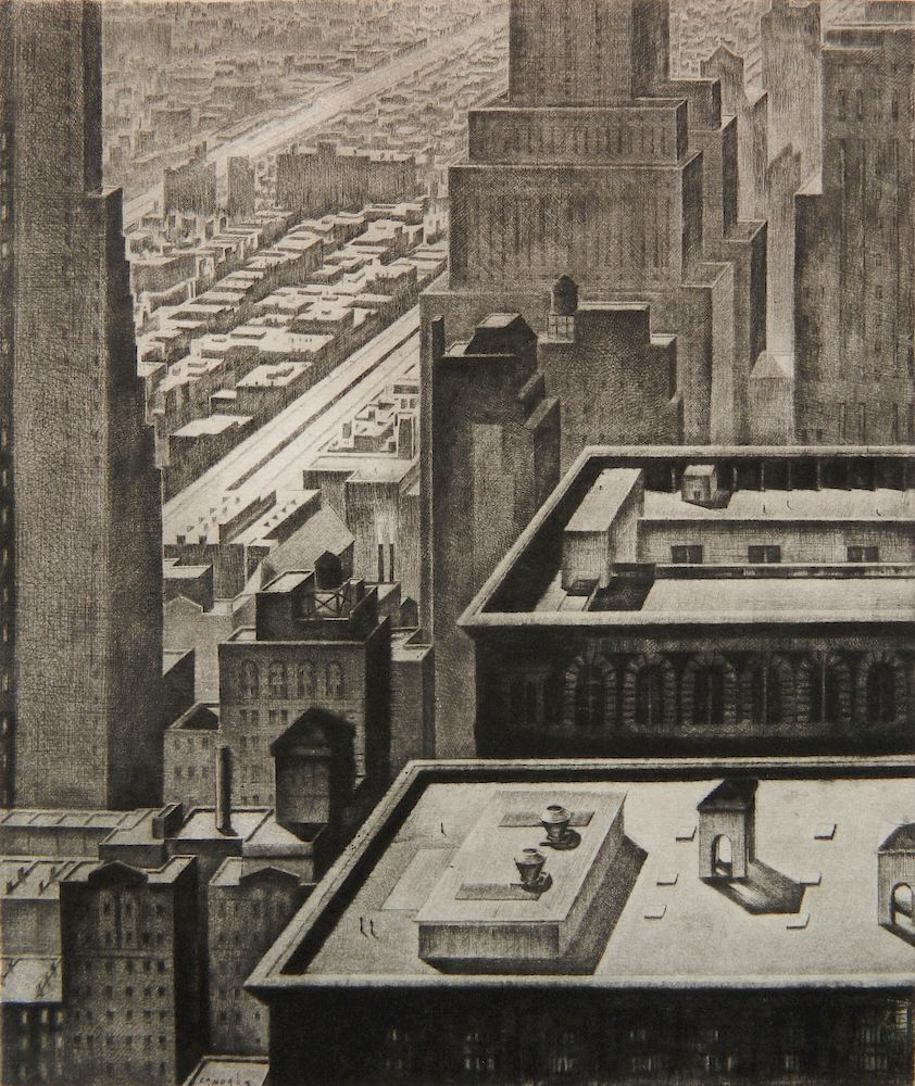 Appraisal: Armin Landeck drypoint Armin Landeck American - - ''Manhattan Vista''