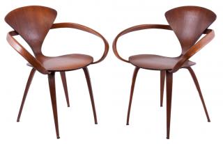 Appraisal: Bernardo Plycraft Pretzel Walnut Armchairs Pair Two walnut pretzel armchairs