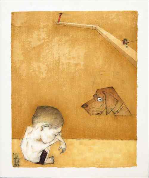 Appraisal: MAN-HYEOK YIM KOREAN B BOY AND DOG Mixed media on