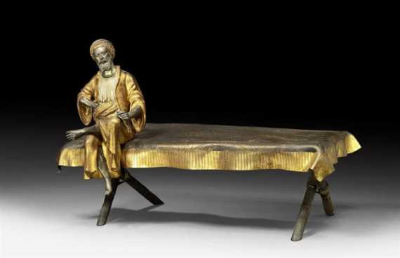 Appraisal: VIENNA BRONZE circa Partly polychrome painted and gold patinized bronze