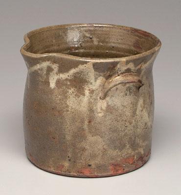 Appraisal: Unusual alkaline glaze redware crock spout and flared rim two