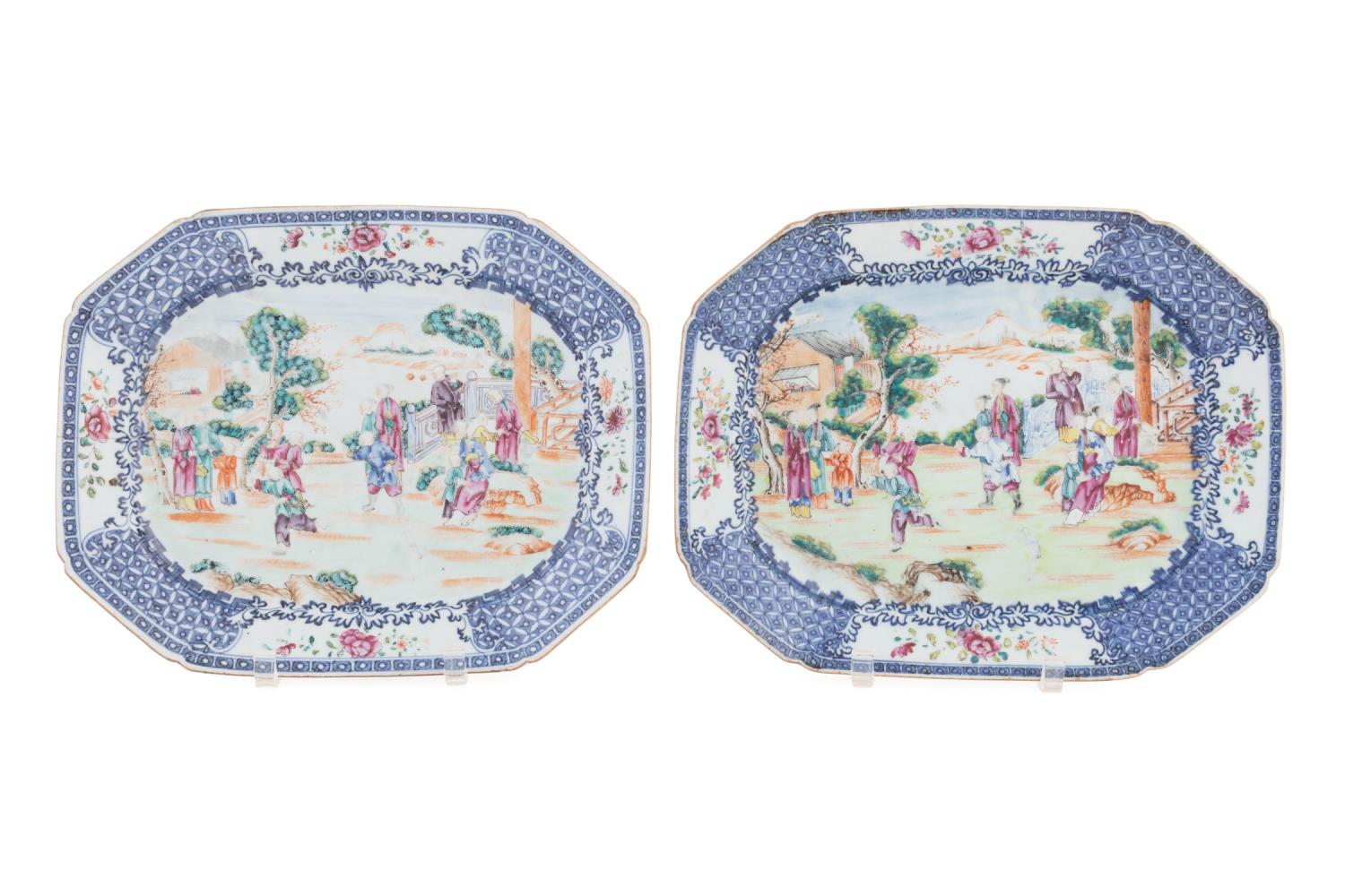 Appraisal: PAIR CHINESE EXPORT FAMILLE ROSE BLUE PLATTERS Pair of Chinese