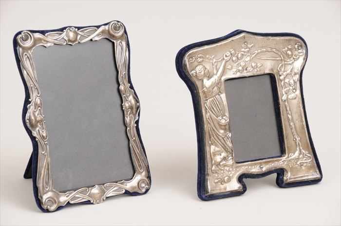 Appraisal: FOUR ENGLISH ART NOUVEAU SILVER PICTURE FRAMES Marks for Birmingham