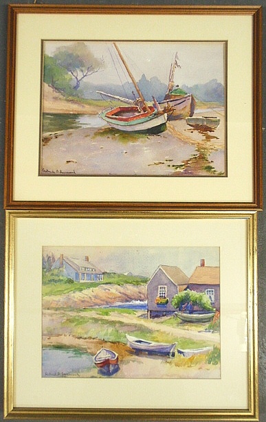 Appraisal: - Pair of watercolor paintings of Maine fishing and rowboats