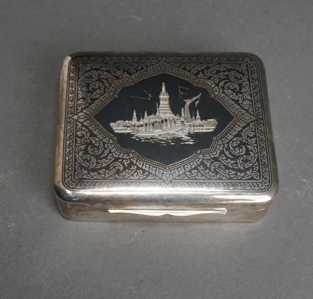 Appraisal: Thainakon Thai Sterling Silver Niello Decorated Burlwood Lined Hinged Box