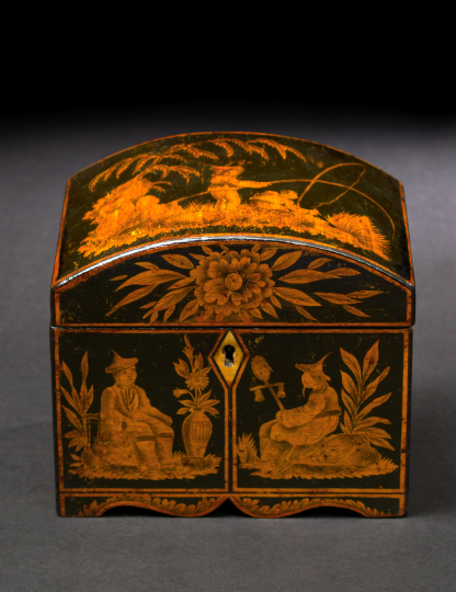 Appraisal: English Black Lacquer and Penwork Dome-Lidded Desk Box first quarter