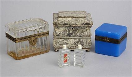 Appraisal: TWO FRENCH GILT-METAL MOUNTED GLASS BOXES AND A COMPOSITION BOMB