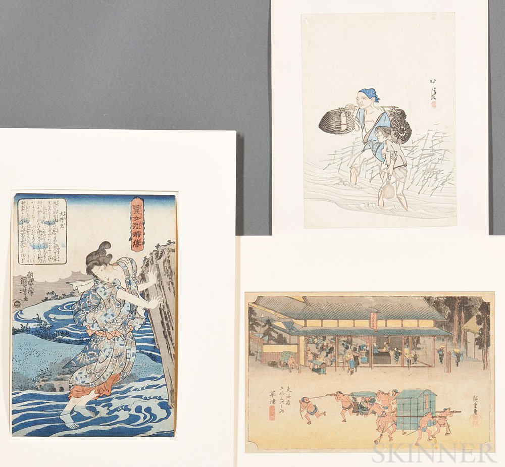 Appraisal: Three Woodblock Prints Japan th century one by Kuniyoshi signed