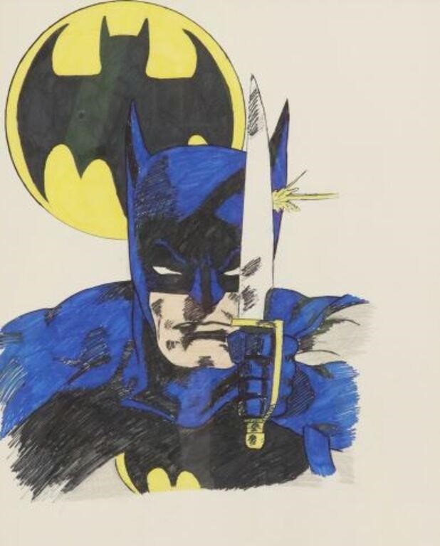 Appraisal: Framed ink and marker drawing on paper Batman after the