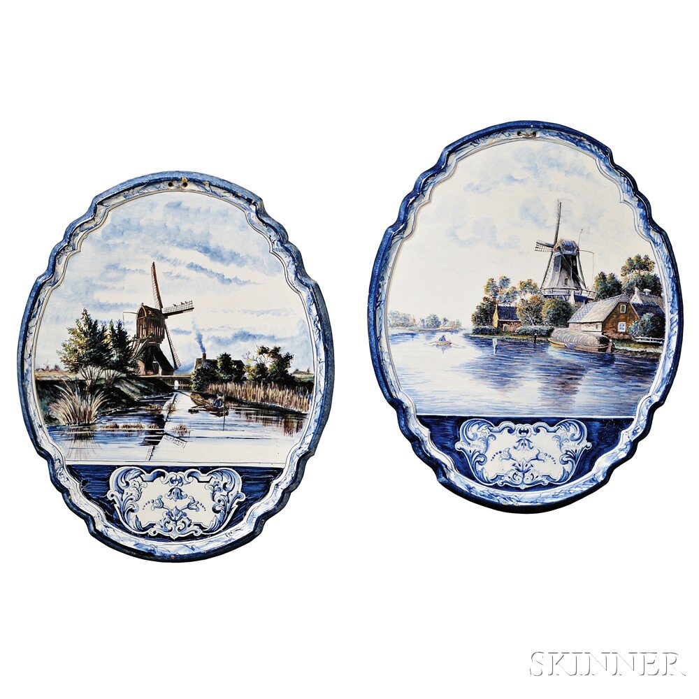 Appraisal: Pair of Dutch Delft Polychrome Decorated Wall Plaques Holland late