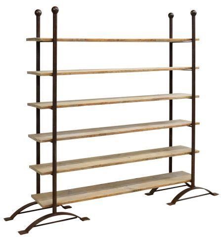 Appraisal: Rustic baker's rack shelf th c iron frame with ball