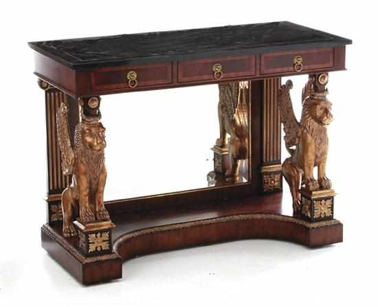 Appraisal: Maitland-Smith Classical style marbletop console table rectangular brass-inlaid marble top