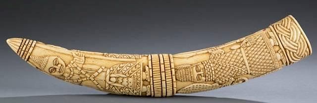 Appraisal: Large African carved ivory tusk A large African carved ivory