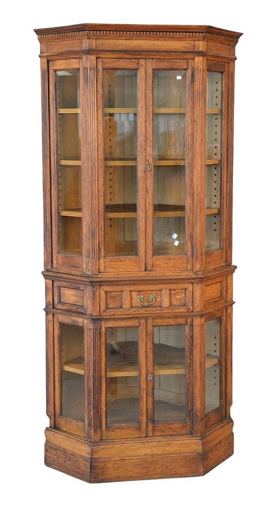 Appraisal: Oak Victorian Two Part Corner Cabinet with adjustable shelves height