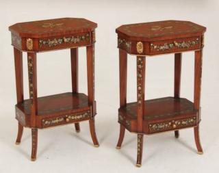 Appraisal: PAIR OF HAND PAINTED SATINWOOD STANDS PAIR OF OCTAGON FORMED