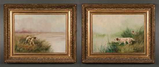 Appraisal: Charles Andre Reyne French - Setters at the Riverbank pair