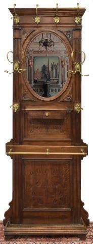 Appraisal: French carved walnut hall tree late th c accented throughout