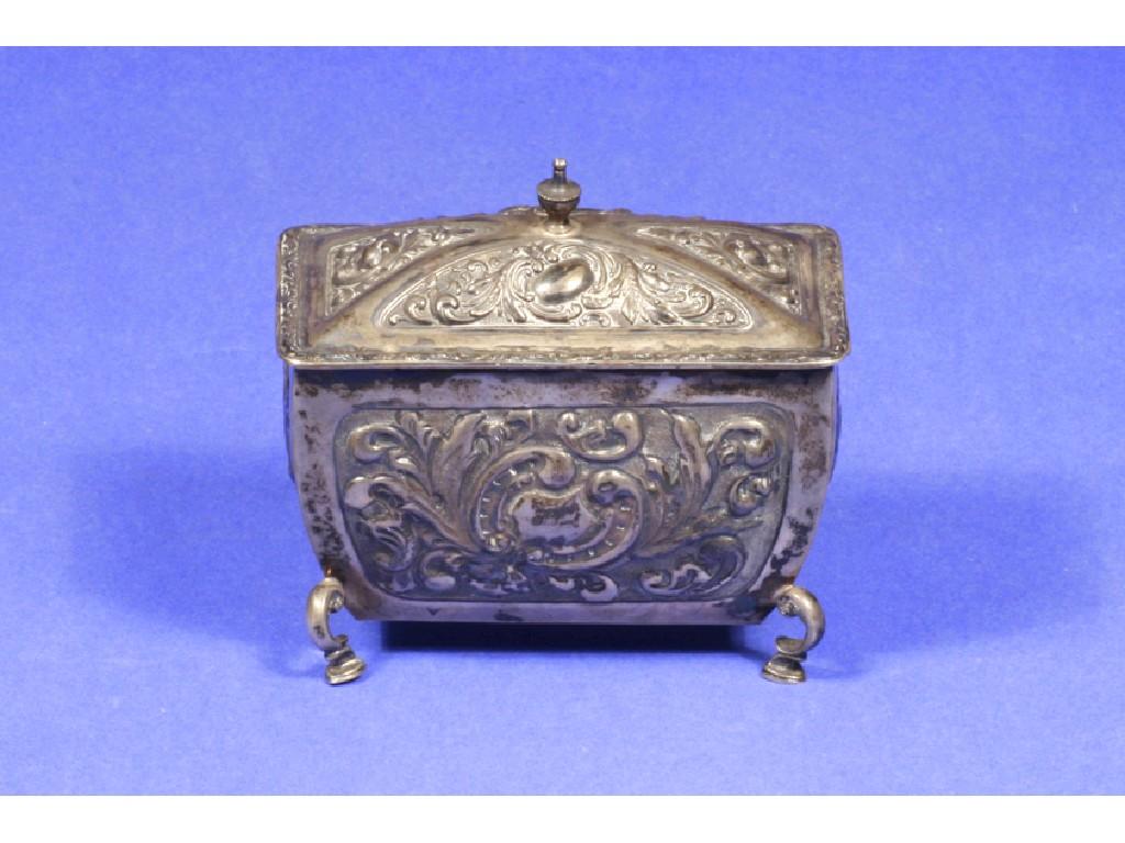 Appraisal: AN EDWARDIAN TEA CADDY of rectangular form with domed hinged