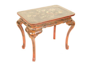 Appraisal: A red lacquered and polychrome painted occasional table circa the