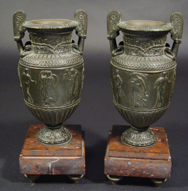 Appraisal: Pair of spelter Campana shaped urns cast in relief with