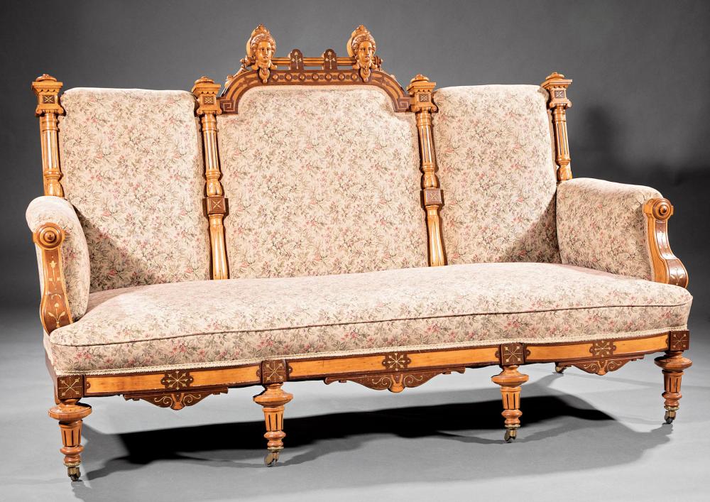 Appraisal: American Aesthetic Carved and Gilt-Incised Walnut and Satinwood Parlor Suite