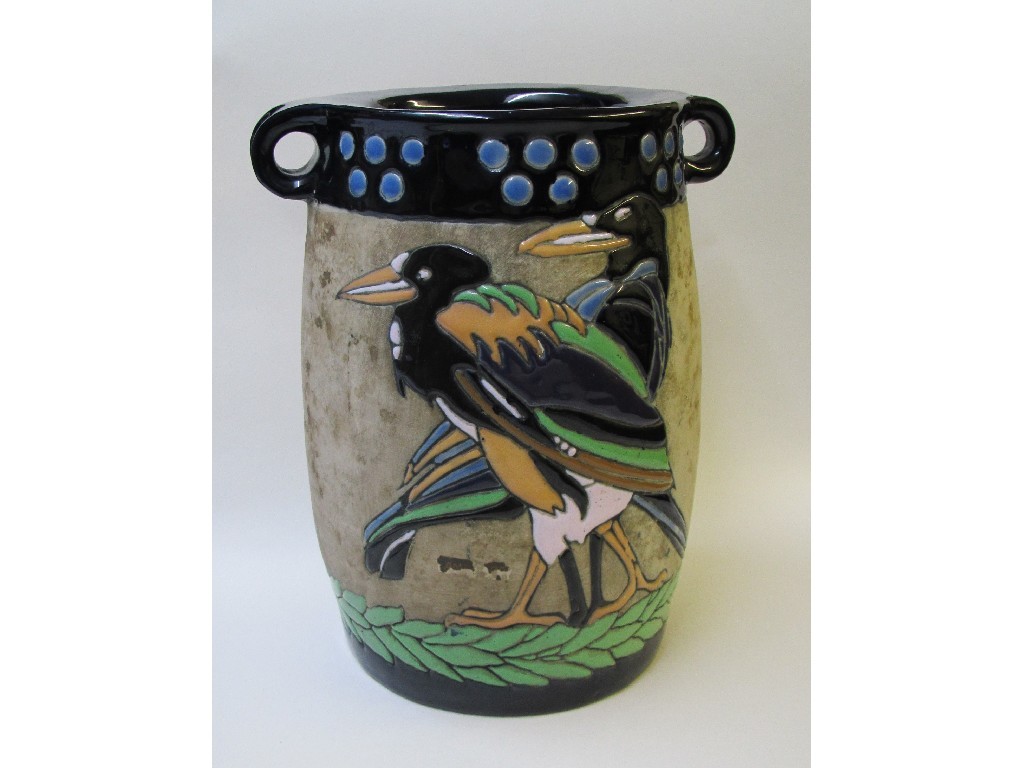 Appraisal: An Amphora two handled vase moulded with birds on a