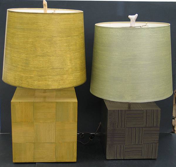 Appraisal: A pair of sgraffito decorated wood table lamps fourth quarter