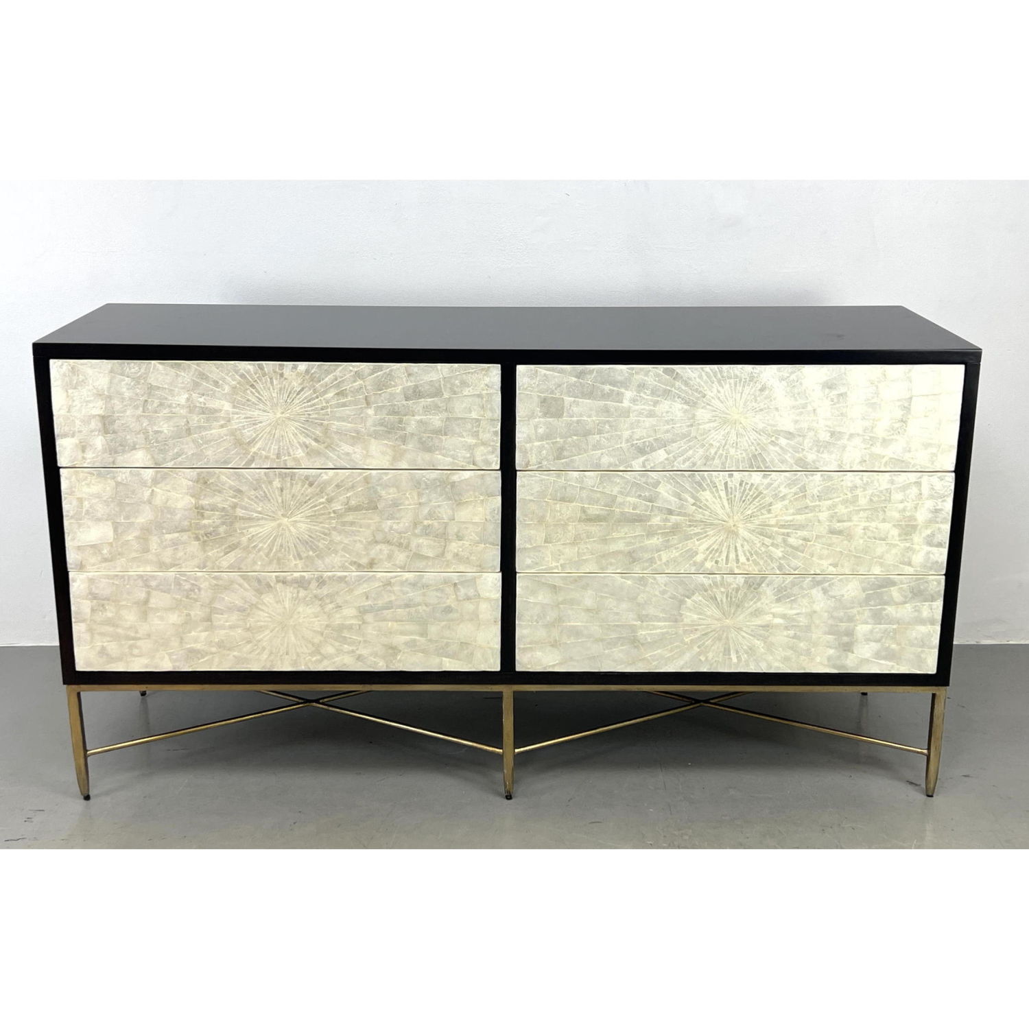 Appraisal: Bernhardt Dresser Credenza Contemporary Designer Cabinet Decorative Drawer Fronts Metal