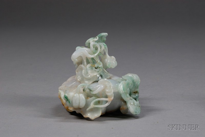 Appraisal: Jade Box China lavender-gray stone with areas of bright green